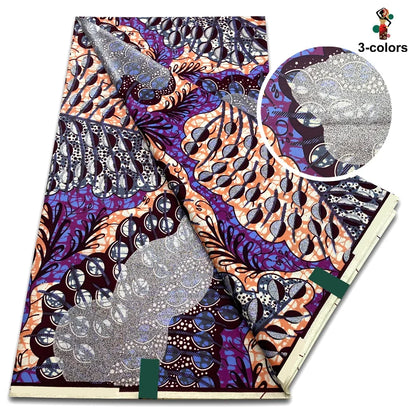 African Glitter Golden Wax Fabric - Nigerian Ankara Gold Print 6 Yards Sewing Material