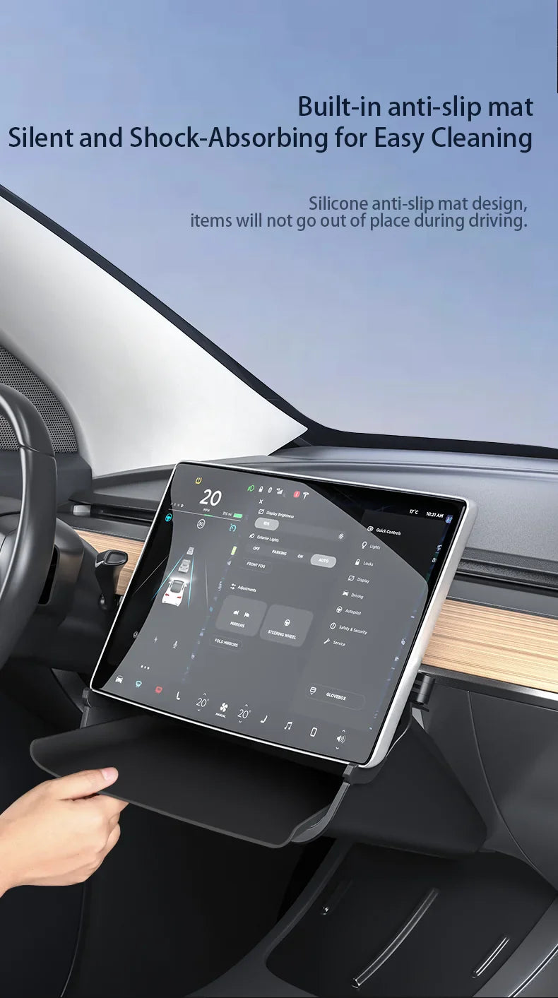 Herval Under-Screen Storage Tray for Tesla Model Y/3 2021-2025 Highland – Hidden Anti-Slip Storage Box