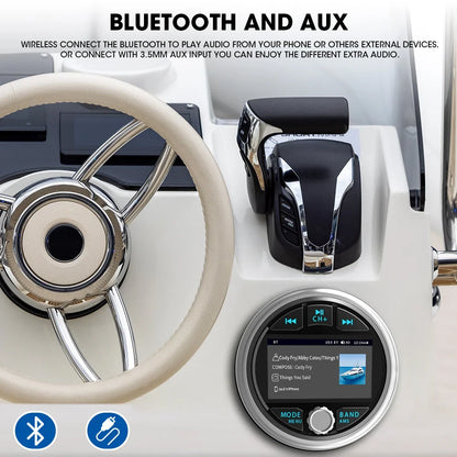 AKAMATE Boat Radio MP5 – Marine Stereo Media Player with AM/FM RDS, Bluetooth, AUX, MP3/MP4 Video Play for ATV, UTV, SPA, RZR