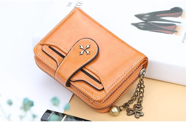 Women’s PU Leather Wallet — Short Hasp Coin & Card Holder, Small Money Bag Clutch in Blue & Red