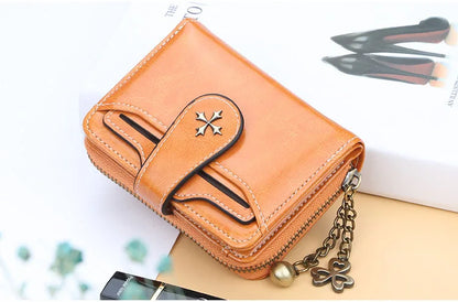 Women’s PU Leather Wallet — Short Hasp Coin & Card Holder, Small Money Bag Clutch in Blue & Red