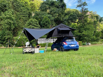 Manta Ray Car Side Awning – Black Coating Tarp with Suction Cup Anchor, Waterproof UV Protection for Outdoor Camping & SUV Shade