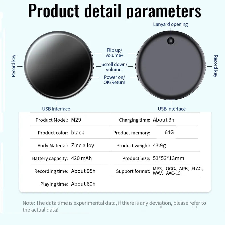 Digital Voice Recorder 64GB – Activated USB Flash Magnet Dictaphone with HD Noise Reduction, 100-Hour Audio & MP3 Player