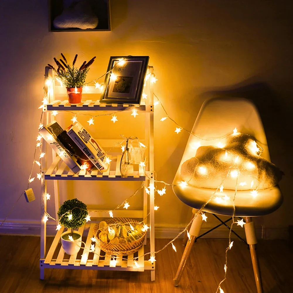 LED Star Fairy Lights - Outdoor String Garland Lights for Party, Wedding, Garden & Christmas Decor