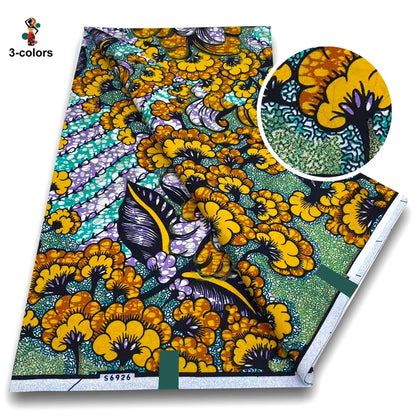 African Golden Wax Fabric - Glitter Gold Print Batik Ankara Pagne Material for Women