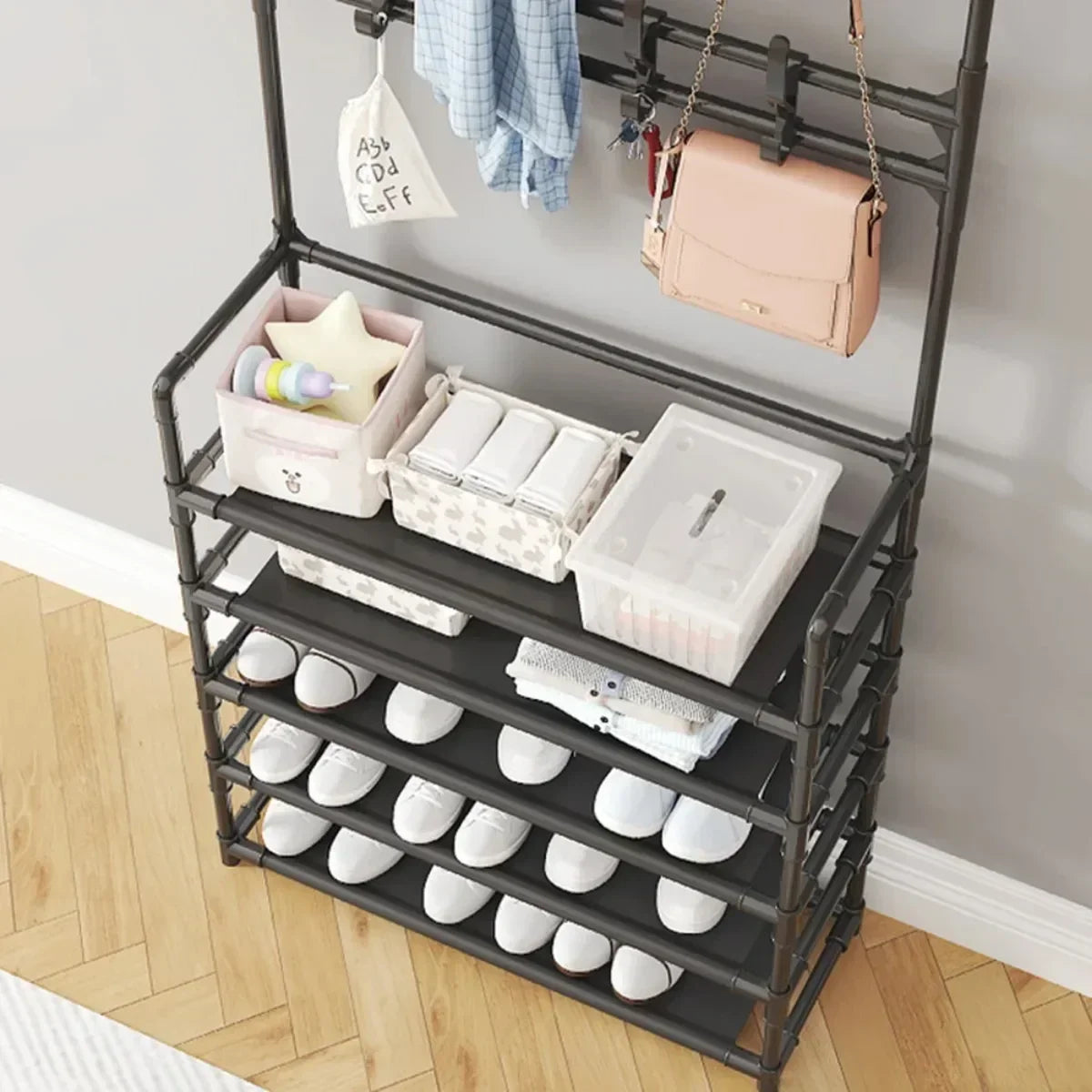 Multi-Layer Shoe Rack Organizer - DIY Clothes Storage, Load-Bearing Household Organizer, Multifunctional Hat Hanger for Shoes