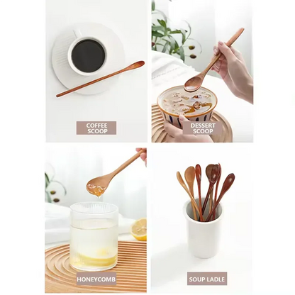 6Pcs Wooden Spoon Set – Natural Wood Kitchen Utensils for Soup, Dessert & Dinner Serving