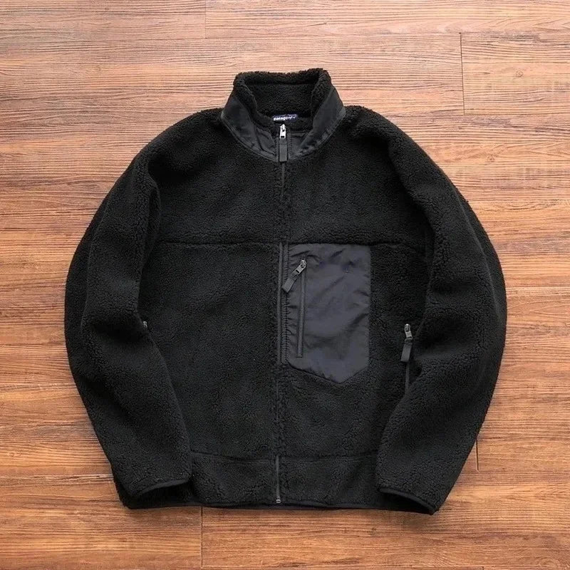 Motorcycle Outdoor Wool Jacket – Unisex Double-Sided Thick Plush Rider Suit, Windproof & Warm Lambing Wool Fashion Jacket