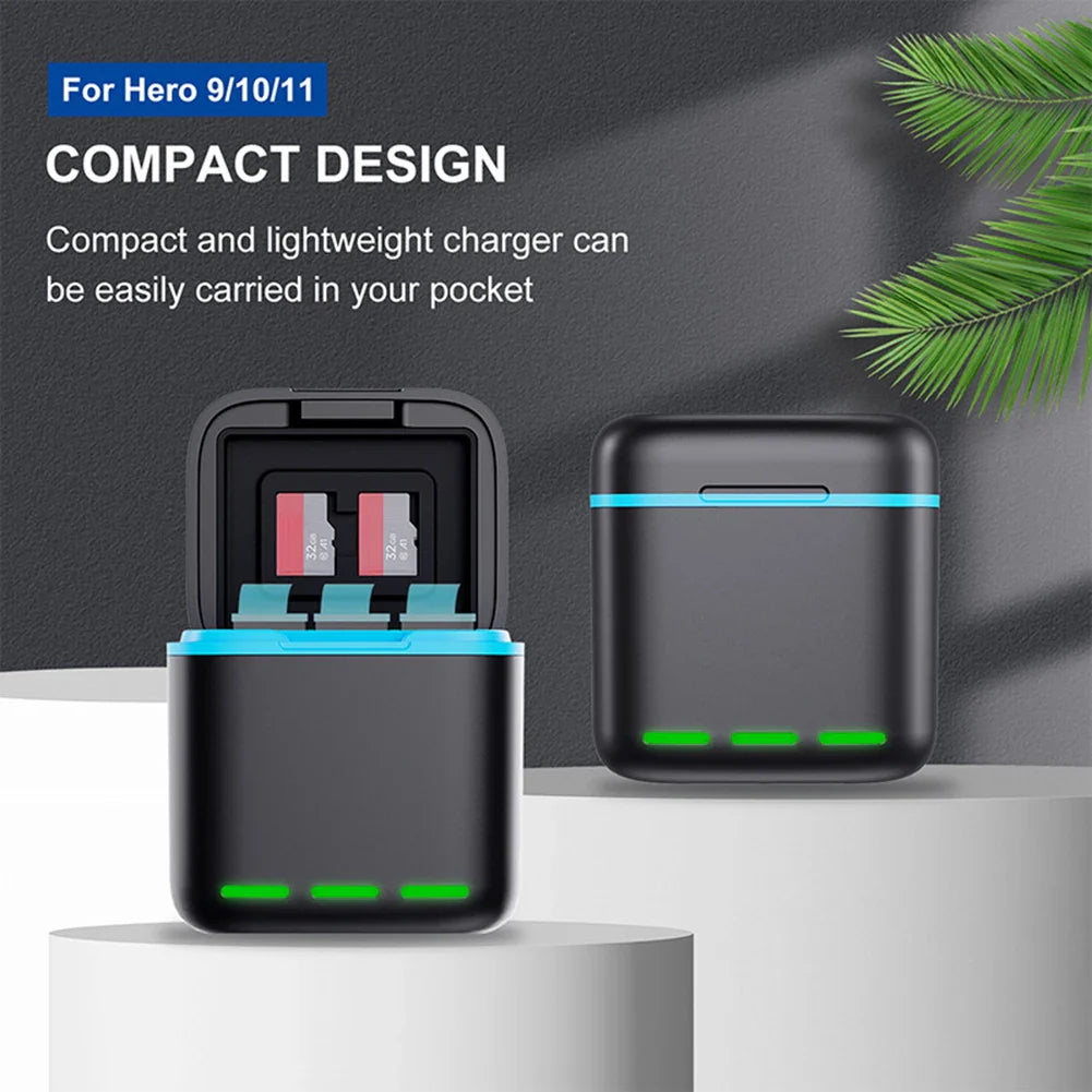 3 Channel Fast Battery Charger with Type C Cable - Charging Station for GoPro Hero 12/11/10/9 Camera Accessories