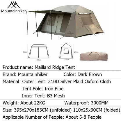 MOUNTAINHIKER One-Button Automatic Ridge Tent – Large Outdoor Shelter with Two Bedrooms & Living Room for Camping & Beach