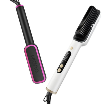 OUDIM Hair Straightener Brush – Ionic Flat Iron with 6 Temperature Settings, Anti-Scald Hair Styling Tool for Women