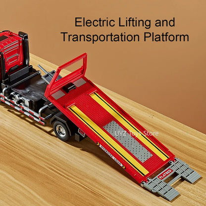 1:24 Electric Flatbed Cement Pump Truck Model — Diecast Alloy Toy with Sound & Light, Doors Open, Gift for Boys