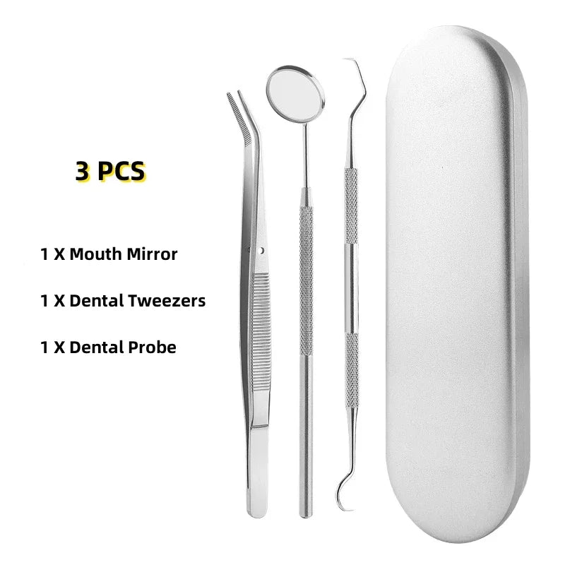 Stainless Steel Dental Tools Kit – Dentist Mirror, Double Probe & Sickle Hoe Tooth Cleaner for Oral Care