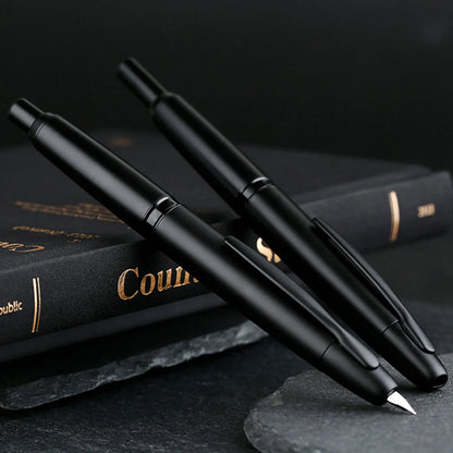MAJOHN A1 Retractable Fountain Pen – EF 0.4mm Nib, Matte Black Metal Ink Pen with Converter, Ideal for Students and Gifts