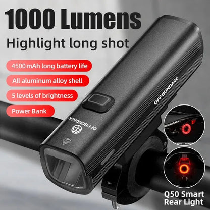 OFFBONDAGE 1000 Lumen Bicycle Light - USB Charging Bike Headlight & Power Bank | MTB & Road Highlight Flashlight for Handlebar
