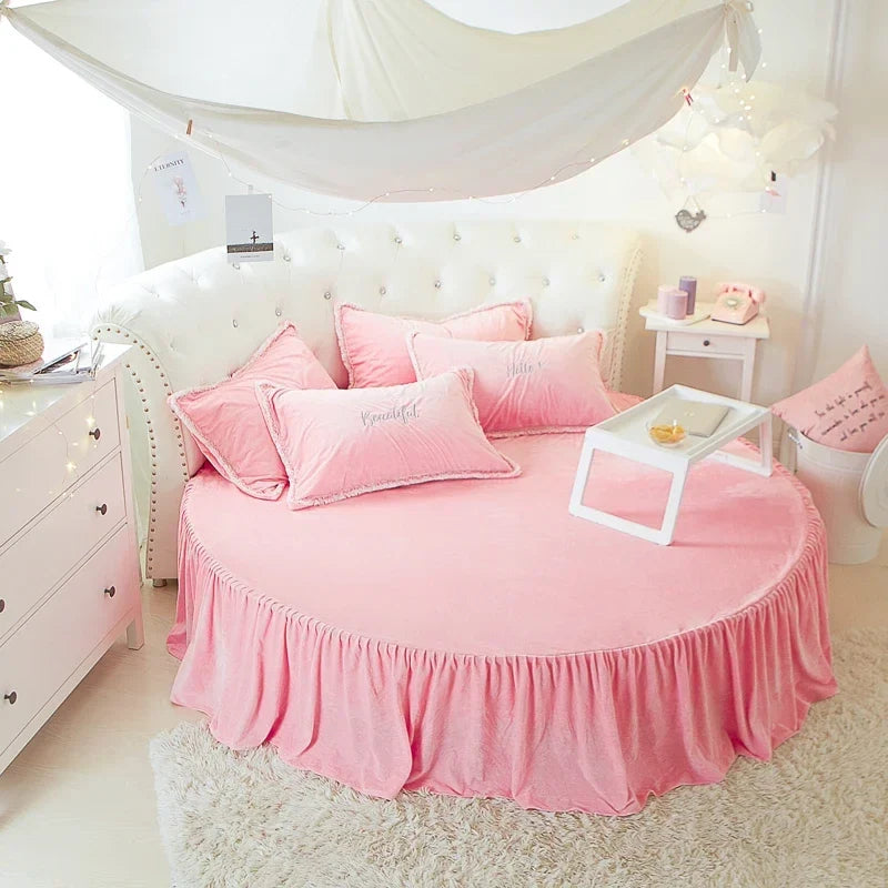 Coral Velvet Round Bed Sheet - Soft Flannel Winter Fitted Sheet for 200-220cm Round Beds, Pillowcase Not Included