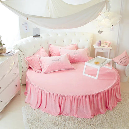 Coral Velvet Round Bed Sheet - Soft Flannel Winter Fitted Sheet for 200-220cm Round Beds, Pillowcase Not Included