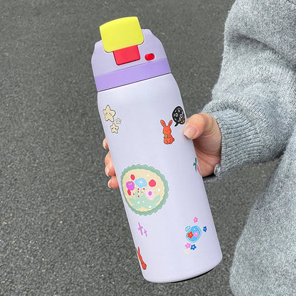 34oz Stainless Steel Water Bottle — Floral Two-Tone Insulated Bottle with Leakproof Sport Lid & Handle, 24H Hot & Cold