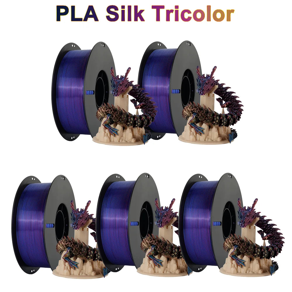 Tri-Color Dual-Color Silk Rainbow PLA Filament 1.75mm – Accurate +/-0.03mm, Compatible with Most FDM 3D Printers