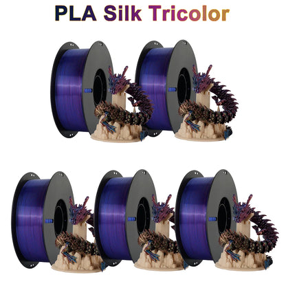 Tri-Color Dual-Color Silk Rainbow PLA Filament 1.75mm – Accurate +/-0.03mm, Compatible with Most FDM 3D Printers