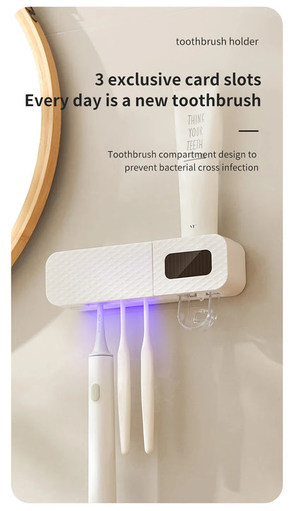 Smart Wall-Mounted Toothbrush Rack – 3-Slot Toothbrush Dryer with Toothpaste Dispenser for Home Use