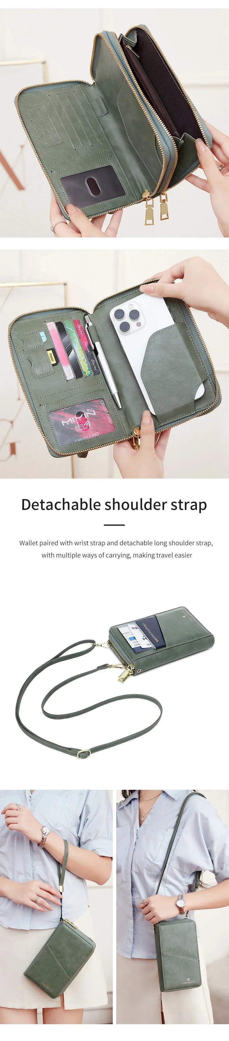 New Travel Passport Wallet – Fashionable Multi-Functional Double Zipper PU Leather Passport Cover with Clip