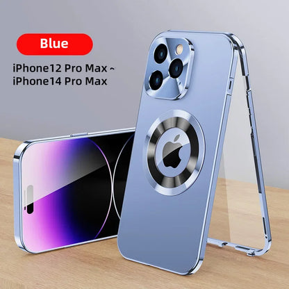 Magnetic Absorption Phone Case for iPhone 16/15/14/13 Pro Max – Aluminum Alloy & Glass Full-Body, Anti-Fall Protection