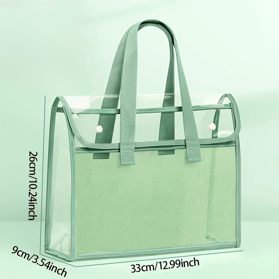 Large Capacity Transparent Waterproof Portable Folder – Expandable PVC Handheld File Storage Bag with Self-Adhesive Design