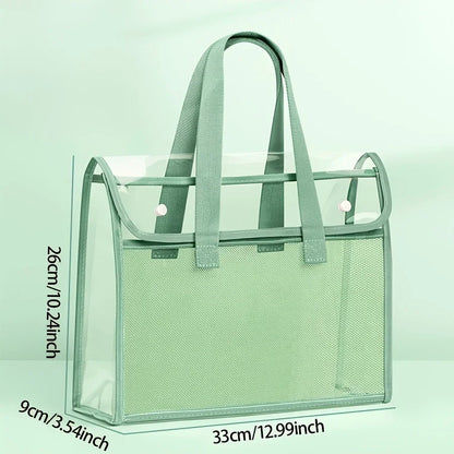 Large Capacity Transparent Waterproof Portable Folder – Expandable PVC Handheld File Storage Bag with Self-Adhesive Design