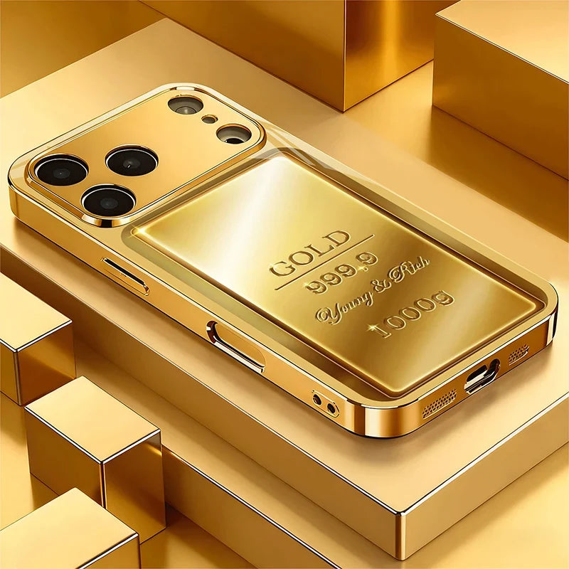 Gold Bar Metallic Phone Case - Luxury Glass Cover for iPhone
