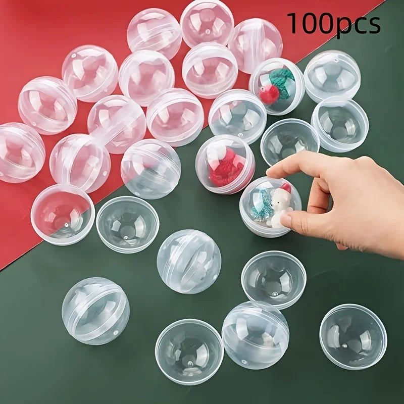 100pcs Clear Plastic Capsules – Round Empty Containers for Gumball Machines, Vending Prizes, DIY Crafts & Bulk Supplies
