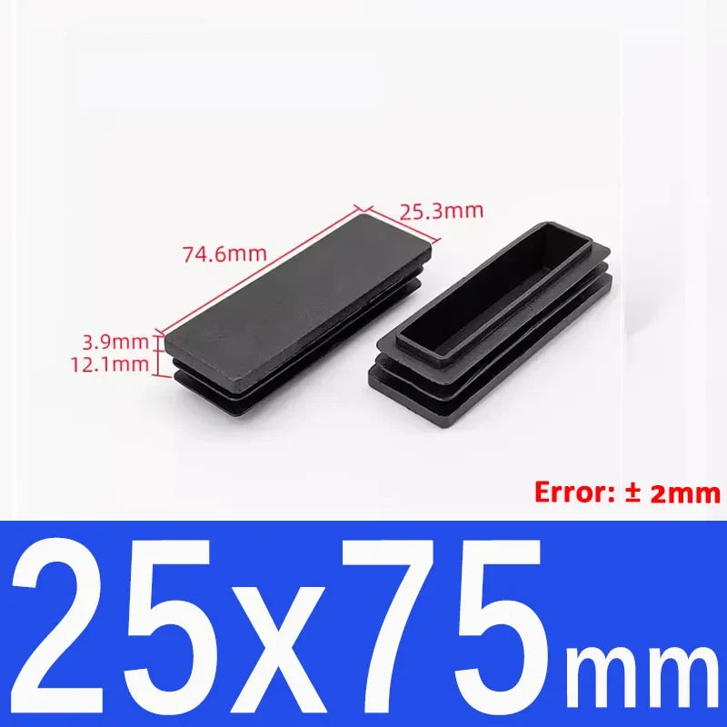 Black Square Tube End Caps - Plastic Blanking Plugs for Furniture, Tables & Chairs 10-100mm