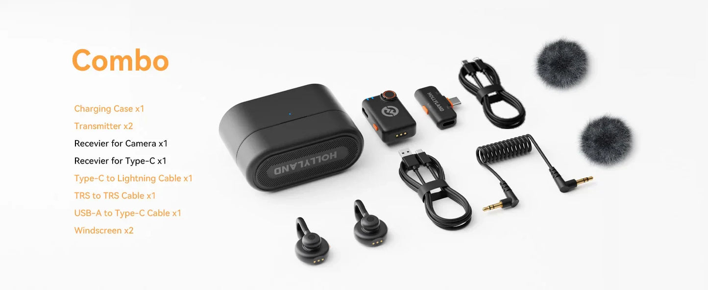 Hollyland Lark M2S Wireless Microphone, Noise Cancellation, for iPhone, Android, PC, Photography, Vlog, Interview