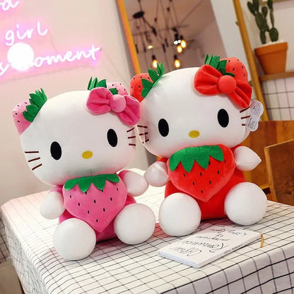 22cm Sanrio Kawaii KT Cat Plush Toy – Strawberry Plush Doll, Home Decor & Birthday Gift for Girls