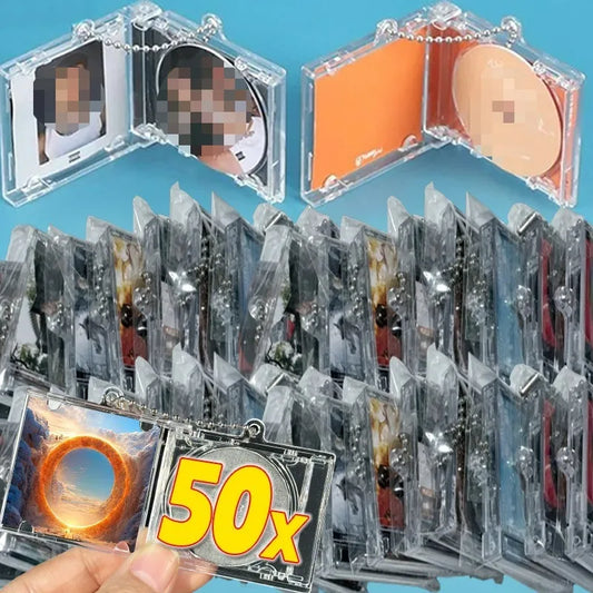 1/50pcs Clear Mini CD Case Pendant – DIY Commemorative Album Keychain & Backpack Hanging Decoration Keyrings