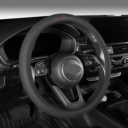 All-Season Suede Steering Wheel Cover — Ultra-Thin, Non-Slip, Breathable Fit for Round & D-Shaped Wheels