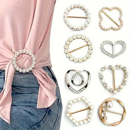Elegant Alloy Brooch Pins with Pearls & Rhinestones – Minimalist Irregular Shapes, Fashion Accessory for Garments & Scarves