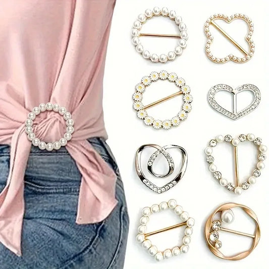 Elegant Alloy Brooch Pins with Pearls & Rhinestones – Minimalist Irregular Shapes, Fashion Accessory for Garments & Scarves