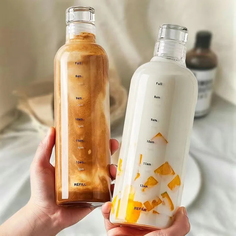 Simple Water Bottle with Time Scale - Leak-Proof Seal for Tour, Outdoor Sports, Travel, School Water Bottles for Girls, Milk, Juice