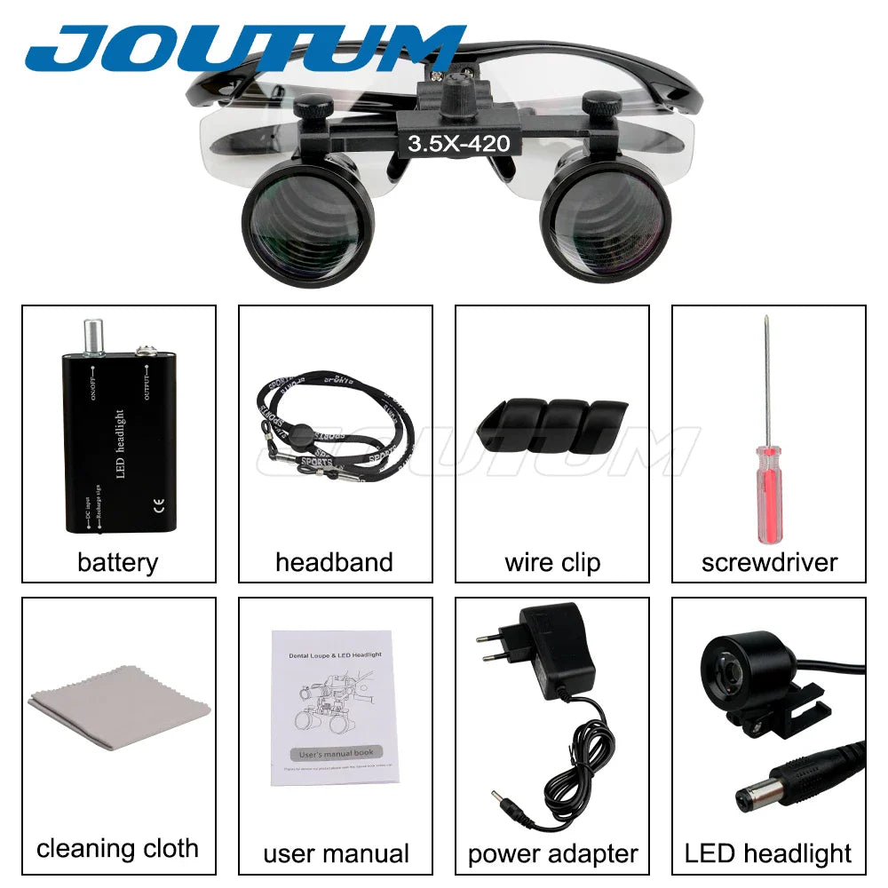 3.5X/2.5X Binocular Dental Loupe – Surgical Magnifier with LED Headlight for Medical Operations