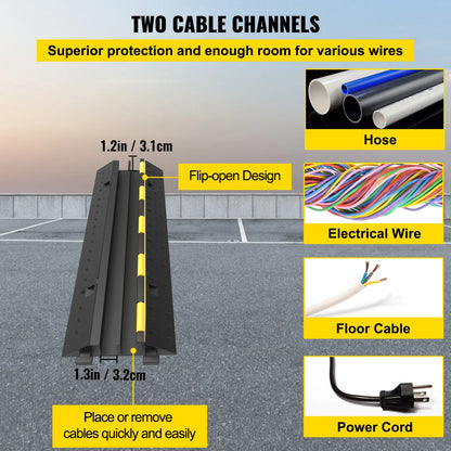 SucceBuy 2-Channel Cable Protector Ramp – Heavy-Duty Rubber & PVC Cord Cover, 11,000 lb Capacity for Driveways & Traffic Areas