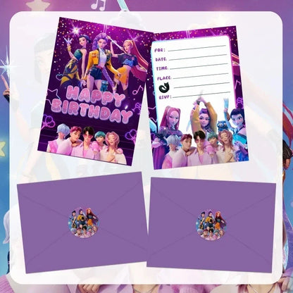 12PCS KPop Demon Hunters Birthday Party Invitation Cards – Anime Single-Page Greeting Cards