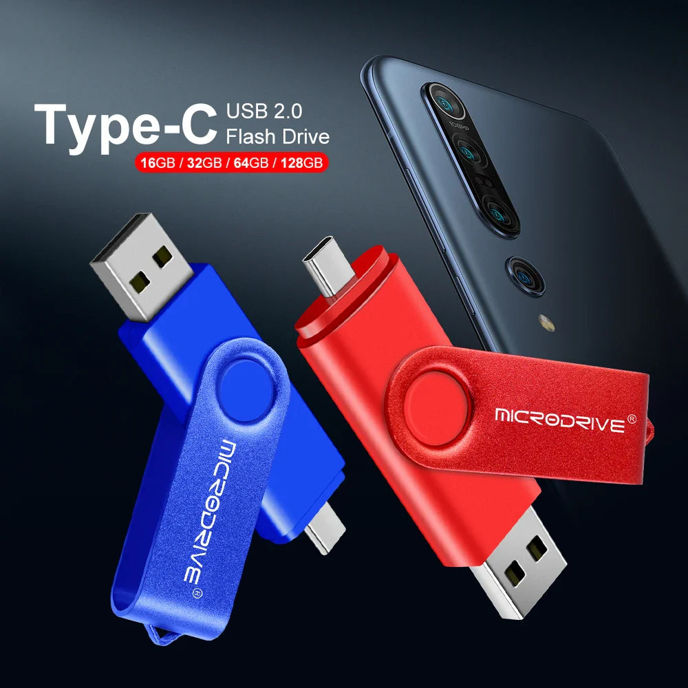 2-in-1 Metal OTG USB Flash Drive – Type-C & USB Memory Stick (4GB to 128GB) for Phones & PCs