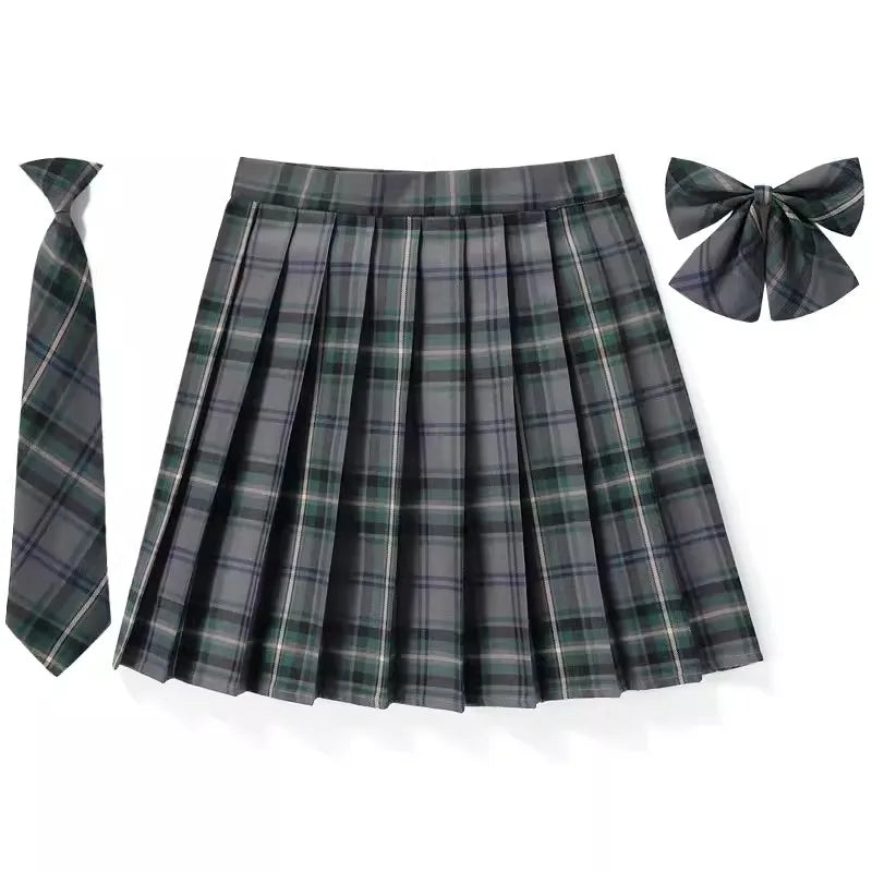 Women’s Plaid Pleated Skirt with Bowtie – XS-5XL Harajuku Preppy Mini Japanese School Uniform, Summer Kawaii Jupe