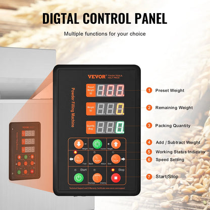 VEVOR Automatic Powder Filling Machine — Intelligent Particle Weighing Dispenser (1-100g / 1-200g / 10-500g) for Tea Seeds