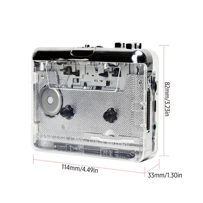 TON010 Portable Cassette Player – Transparent Tape Recorder with USB Cassette-to-MP3 Converter & Music Playback