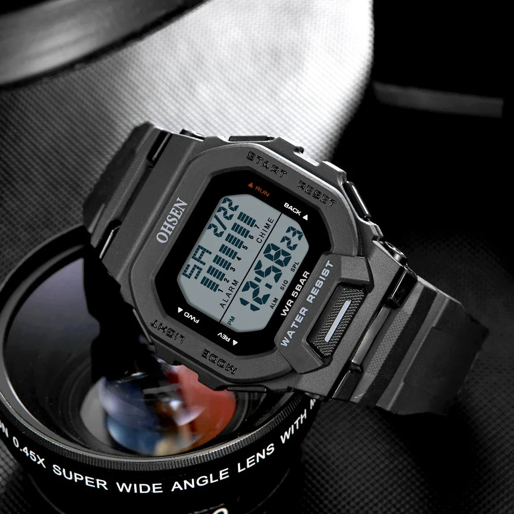 Digital Sport Watches – Fashionable Waterproof Black Military Wristwatch for Men, Electronic Hand Clock, Reloj Masculino