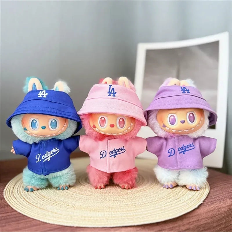 Labubu 15-17cm Doll Sports Outfit – LA Baseball & Trendy Tennis/Badminton Clothing, T-Shirt & Cargo Pants Set