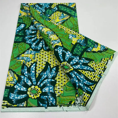 African Golden Glitter Wax Fabric - 6 Yards Ankara Batik Pagne Material for Sewing & Fashion Designs
