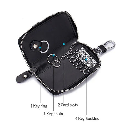 Leather Keychain Organizer for Men and Women - Key Holder Pouch and Car Key Wallet Case with Card Storage